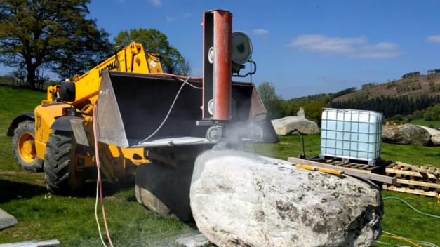 Wire sawing of large glacial boulder